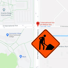 map of willow avenue with roadworks warning graphic