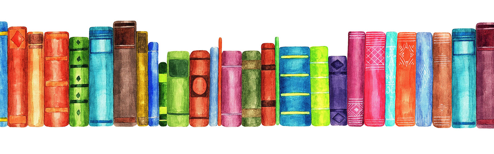 A drawing of a row of colorful books