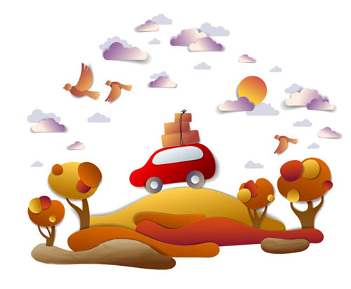 Car with fall scenery