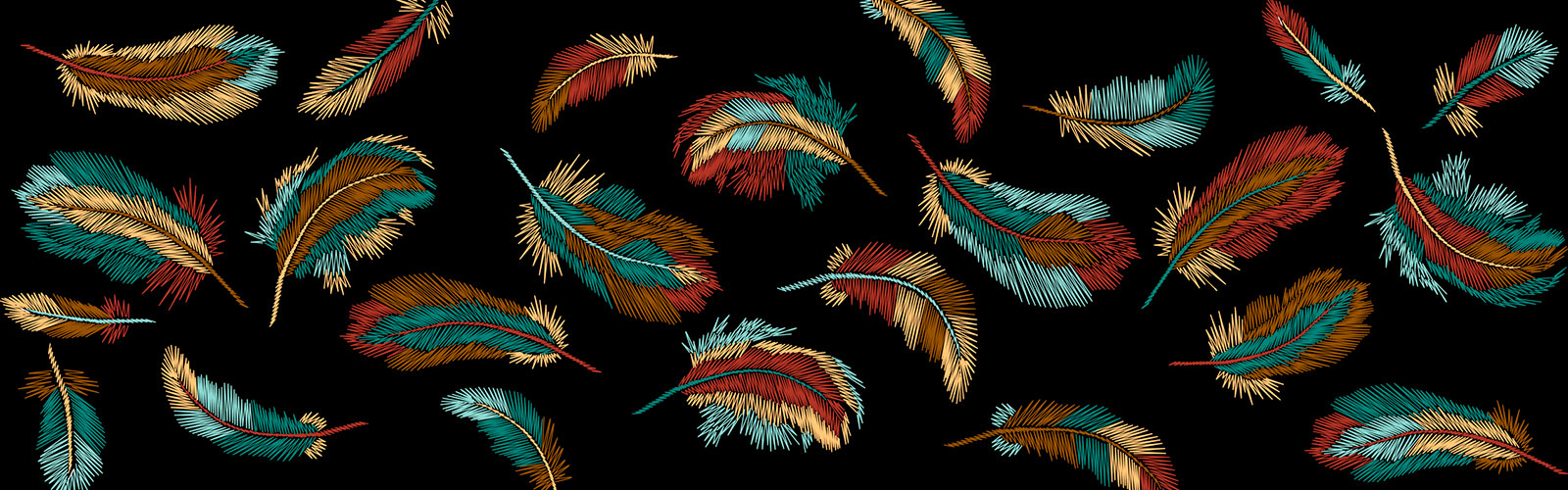 multicolored feathers on a black background