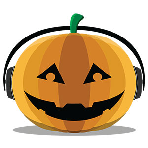 overdrive pumpkin with headphones on