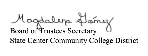 Board of Trustees Secretary's Signature of SCCCD