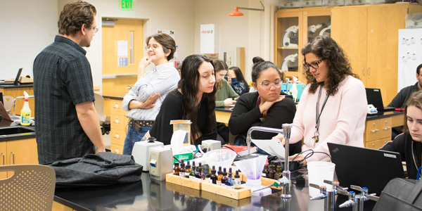 Biology students in a lab