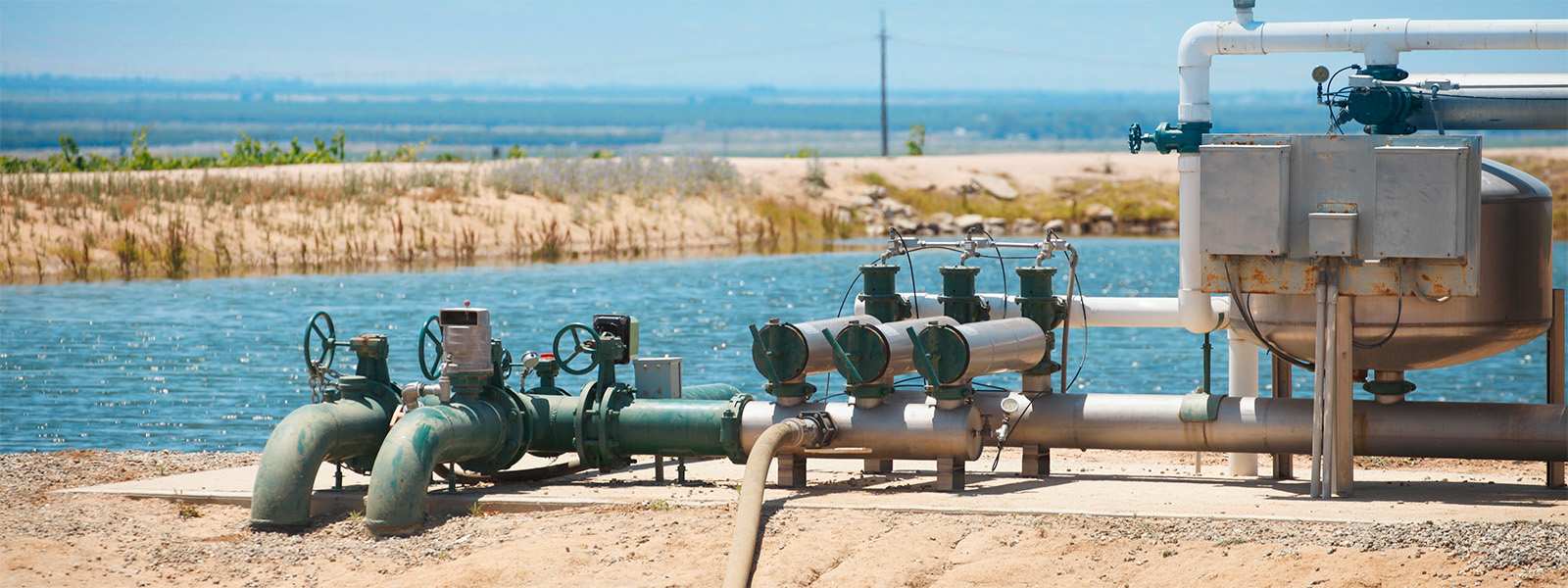 A selection of photographs of water treatment plants, a reservoir and dam, and wastewater treatment workers
