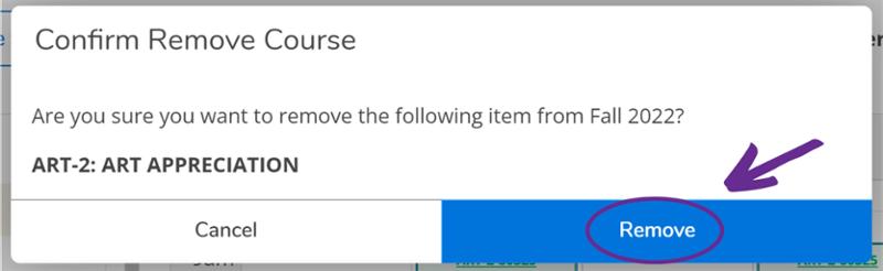 Confirm Remove Course - large blue Remove button