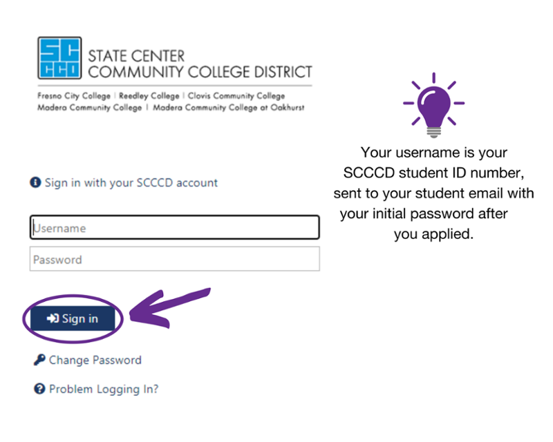 Screenshot of SCCCD sign-in page