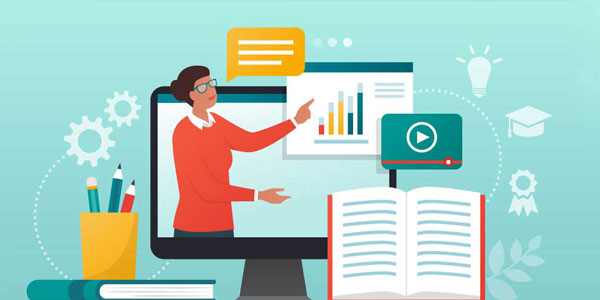 E-learning platform and distance learning illustration