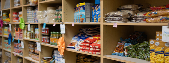 Canned goods on a shelf at the Crush Pantry