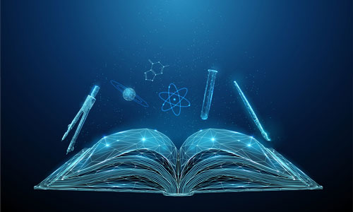 graphic of books and science related tools