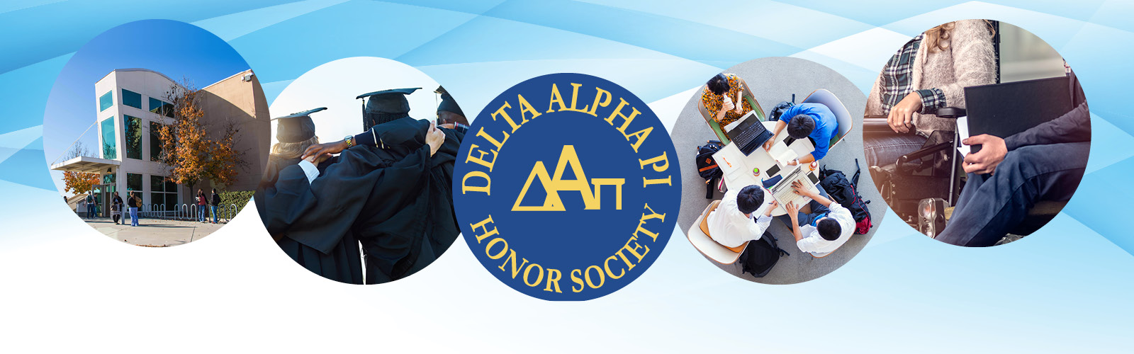 Students at Clovis Community College and the Delta, Alpha, Pi, Honors Society logo