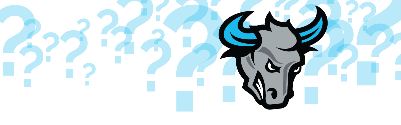 Crush bull on a background of question marks