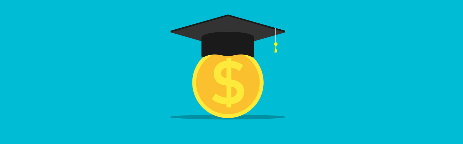 Large yellow coin with dollar sign, wearing a graduation cap