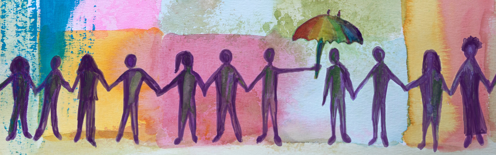 painting of human silhouettes holding hands