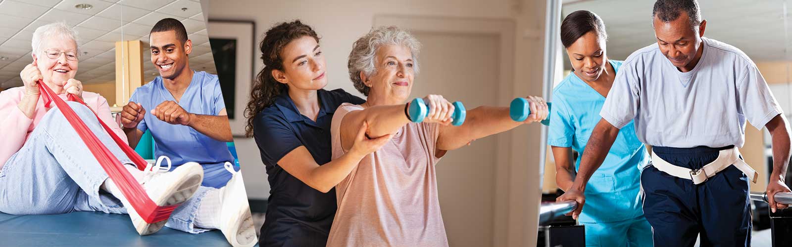 Three images of occupational therapy assistants working with patients