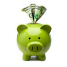 A Green Piggy Bank with a dollar indicating savings