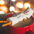 marshmallow snowman in hot coco