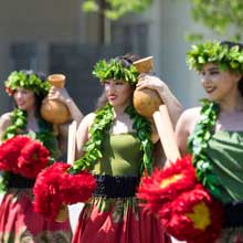Members of the Polynesian Club of Fresno perform tradition island dances during the luau celebration at Clovis Community College on April 24