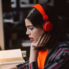 female student working online