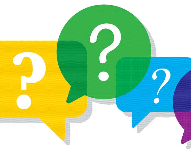 colorful question marks inside colorful speech bubbles