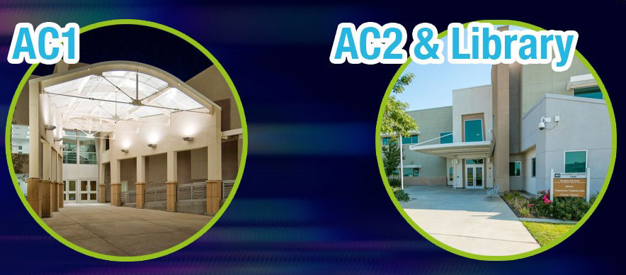 Enter through AC1 main entrance or AC2 & Library