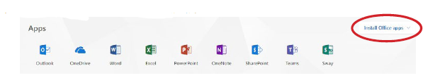 install office apps on Office 365 website circled in red