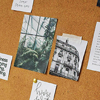 Some pictures and words on a tack board. Photo by Ксения Коржнева