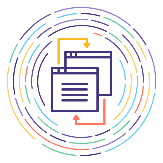 A graphic illustration of documents in progress