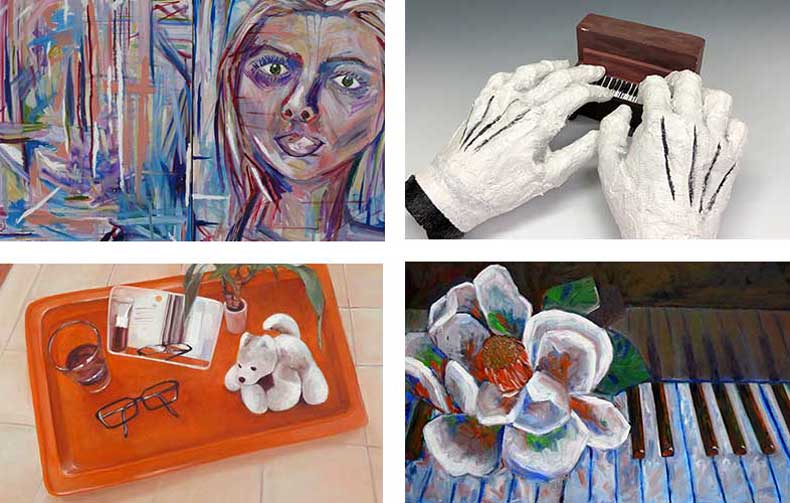 A selection of student artwork both 3D and 2D