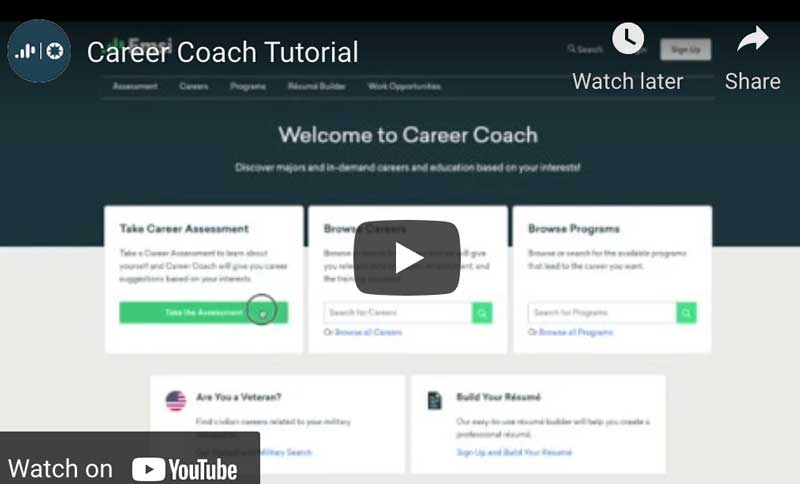 screenshot of the career coach help video