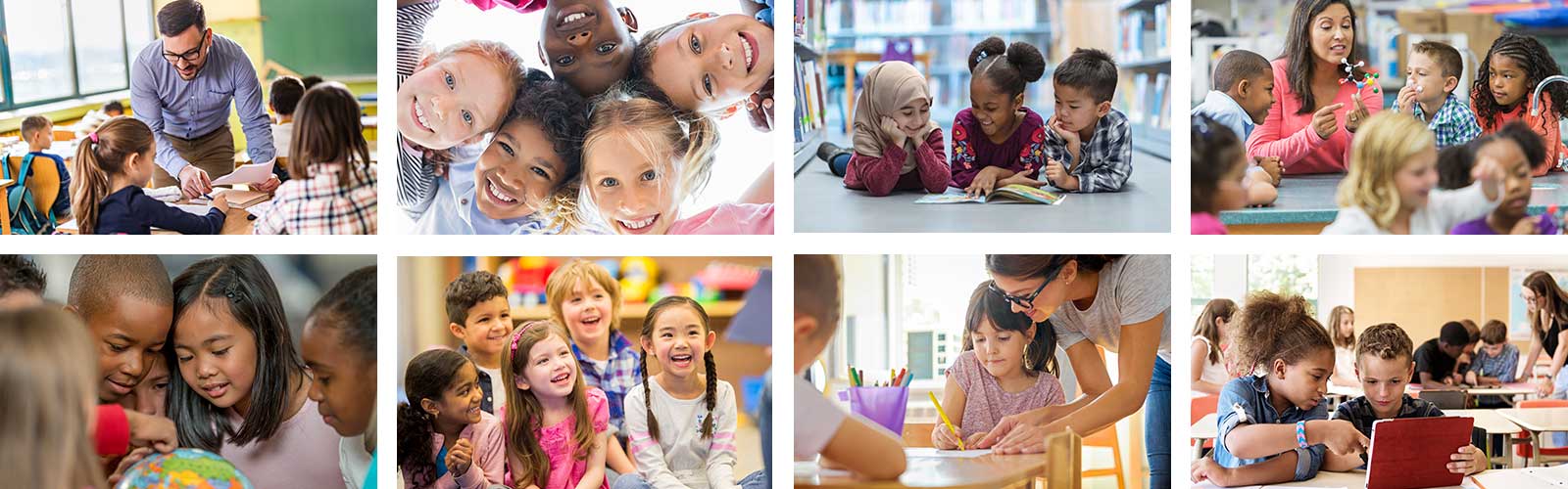 A selection of diverse images of teachers and elementary teachers in the classroom 