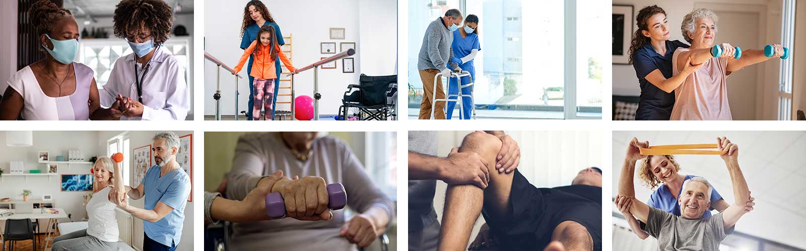 A selection of images of people various rehabilitation aides at work
