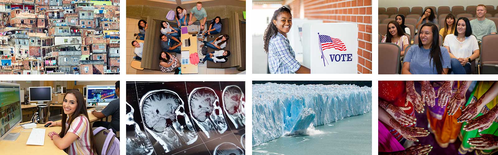 A selection of images depicting various areas of social science and students at CCC