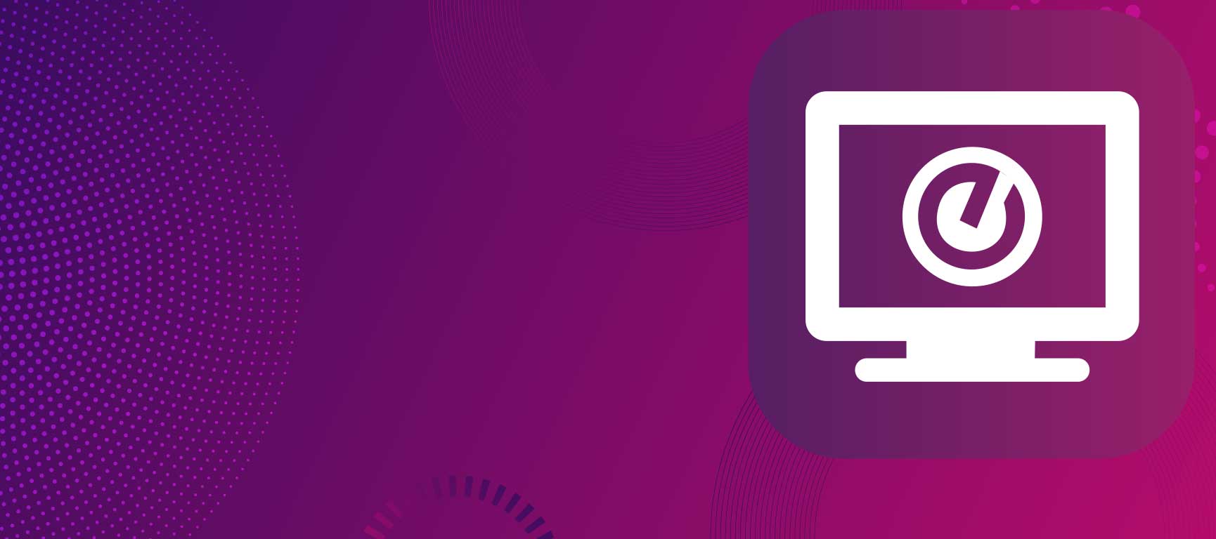 Large purple abstract background with self service icon in white