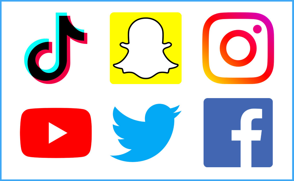TikTok, SnapChat, Instagram, Twitter, and YouYube
