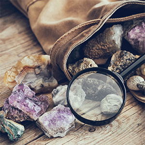 Rocks and magnifying glass