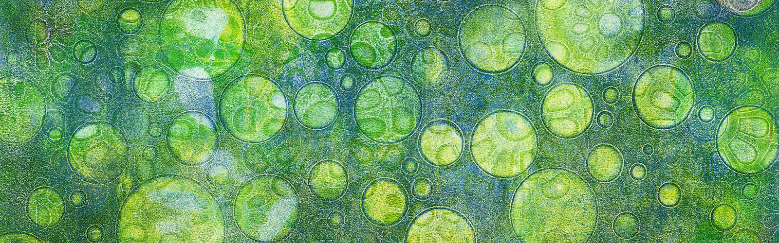 abstract lime green bubbles on a dark green background