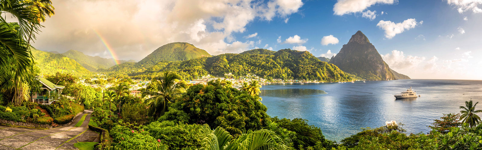 view of Hawaiian islands with a rainbow