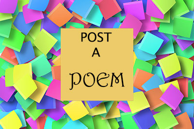 Post a poem script over a stack of sticky notes