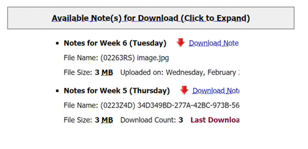 Once notes are uploaded, you will be able to see them and download them here