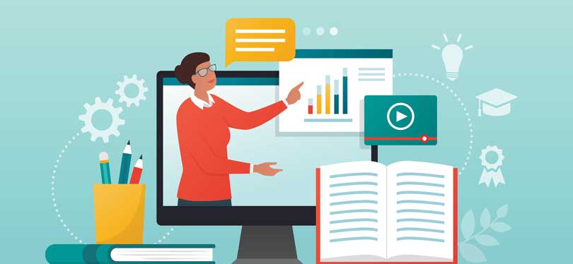 E-learning platform and distance learning illustration
