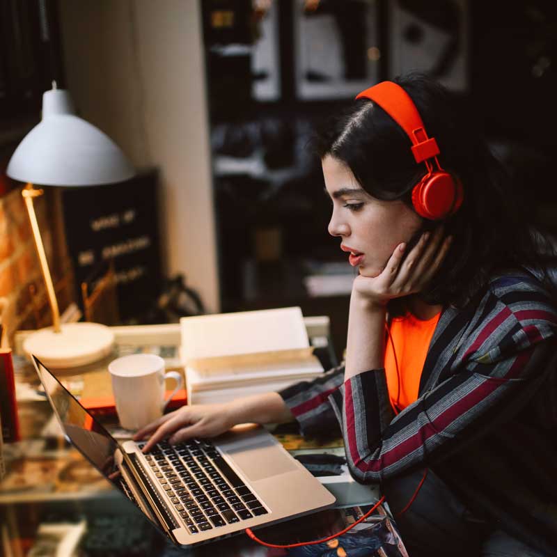 student working at home