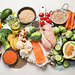 Healthy foods like chicken, bananas, and brocoli