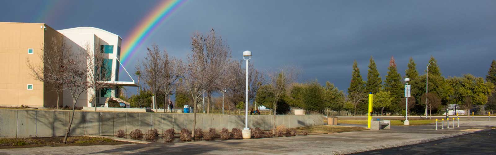 Clovis Building AC1 with rainbow.