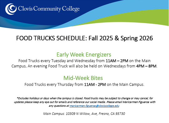 Fall 25 and Spring 2026 Food Truck Schedule