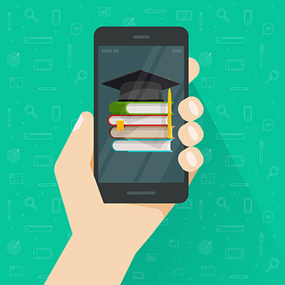 a hand holding up a phone with books on the screen