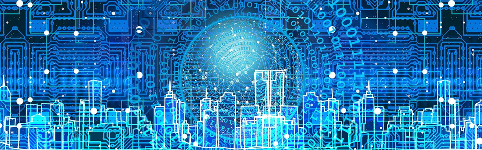 Bright blue graphic circuit board