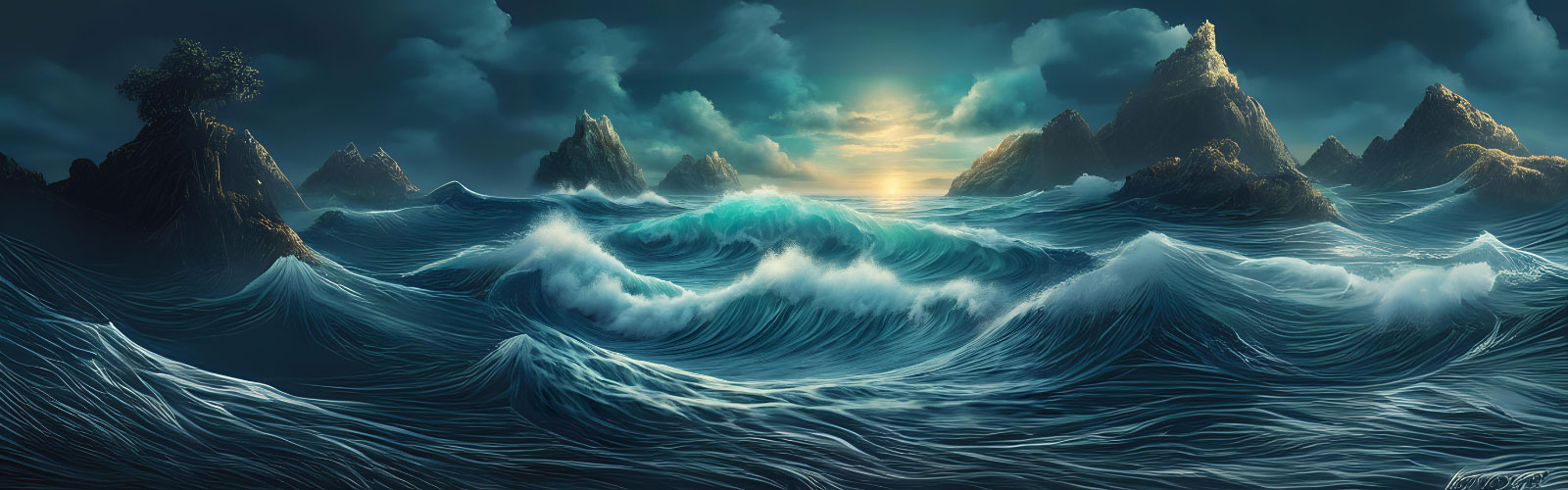 stormy ocean with dark clouds