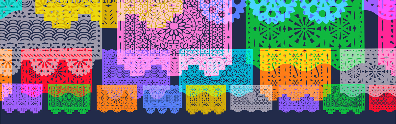 Colourful overlapping silhouettes of Mexican Paper cut art bunting
